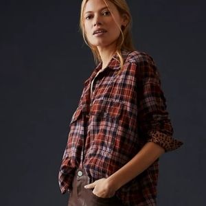 ANTHRO plaid flannel shirt by Pilcro rust brown black & lavender NEW NWT